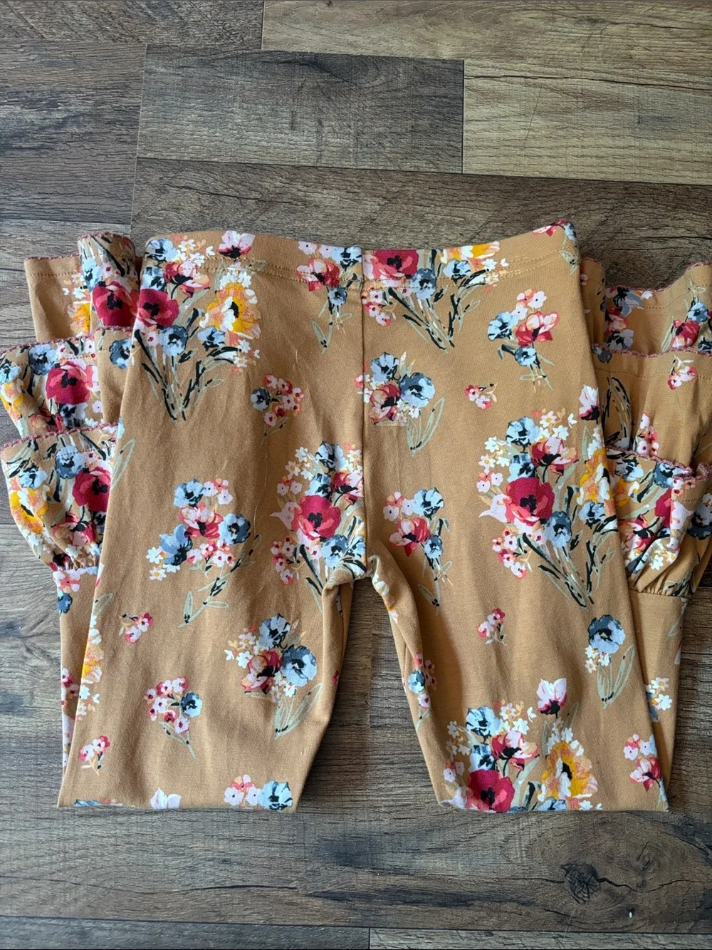 Matilda Jane Tan Fall Floral Colorful Ruffle Leggings size 6